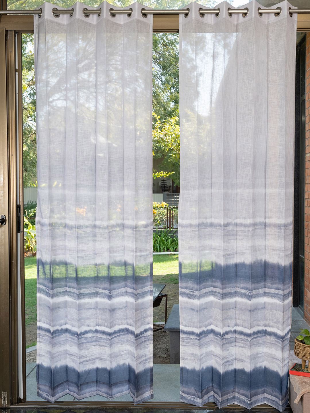 

URBAN SPACE White & Navy Blue Pack of 2 Printed Coastal Tides Sheer Door Curtains