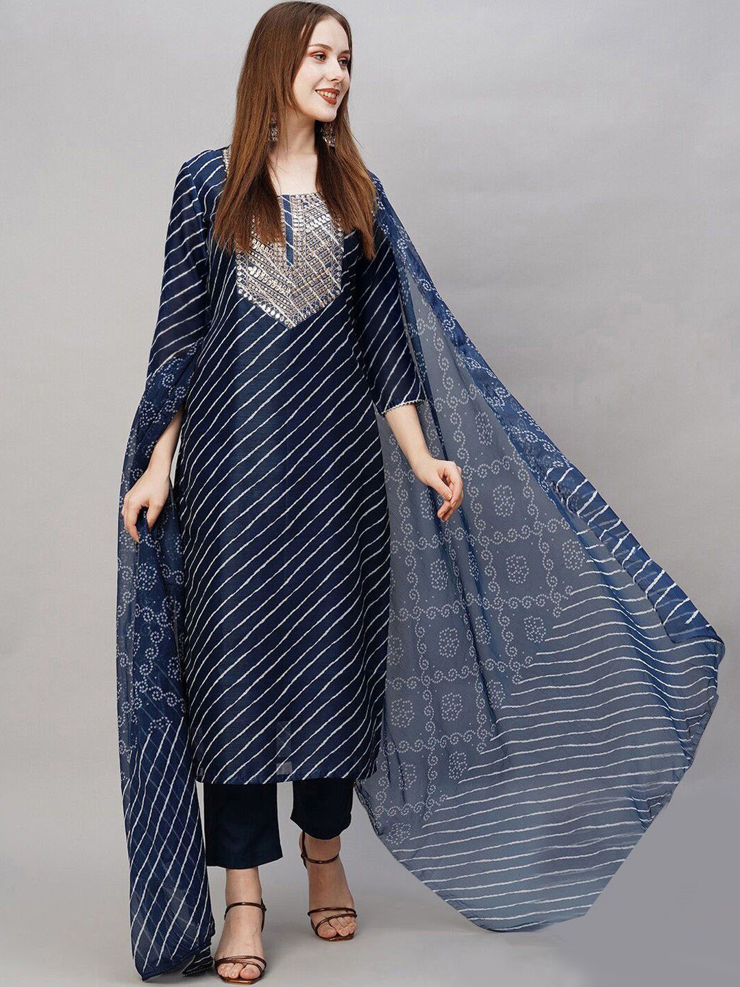 

Moda Rapido Women Ethnic Motifs Printed Regular Kurta with Trousers & With Dupatta, Navy blue