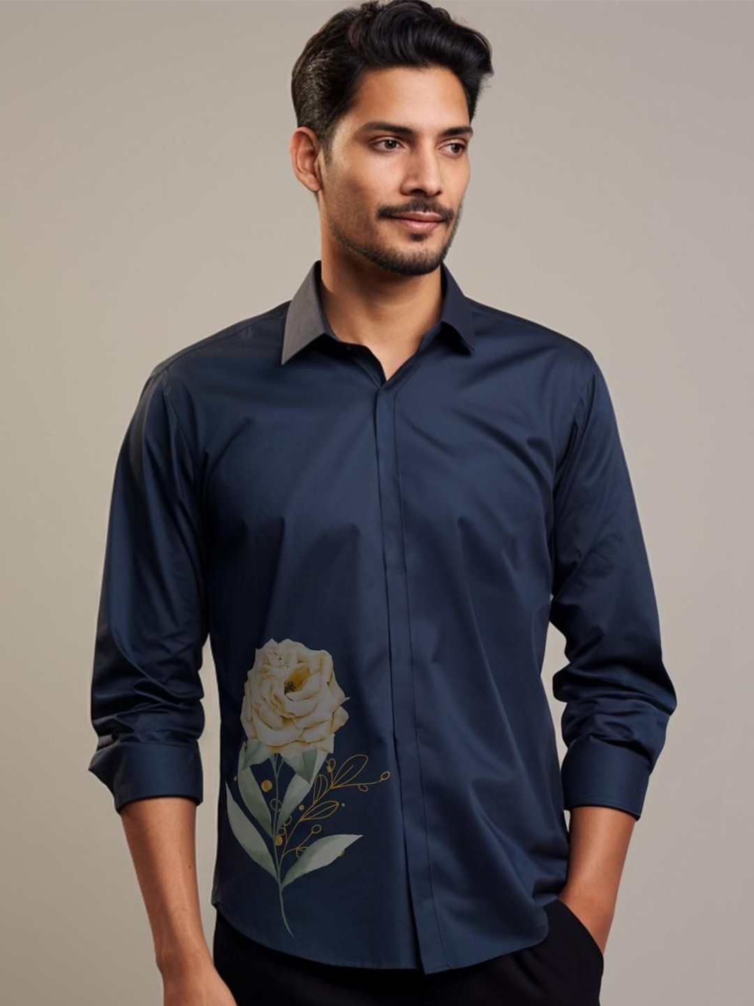 

HE SPOKE Men Smart Tailored Fit Floral Opaque Printed Casual Shirt, Navy blue