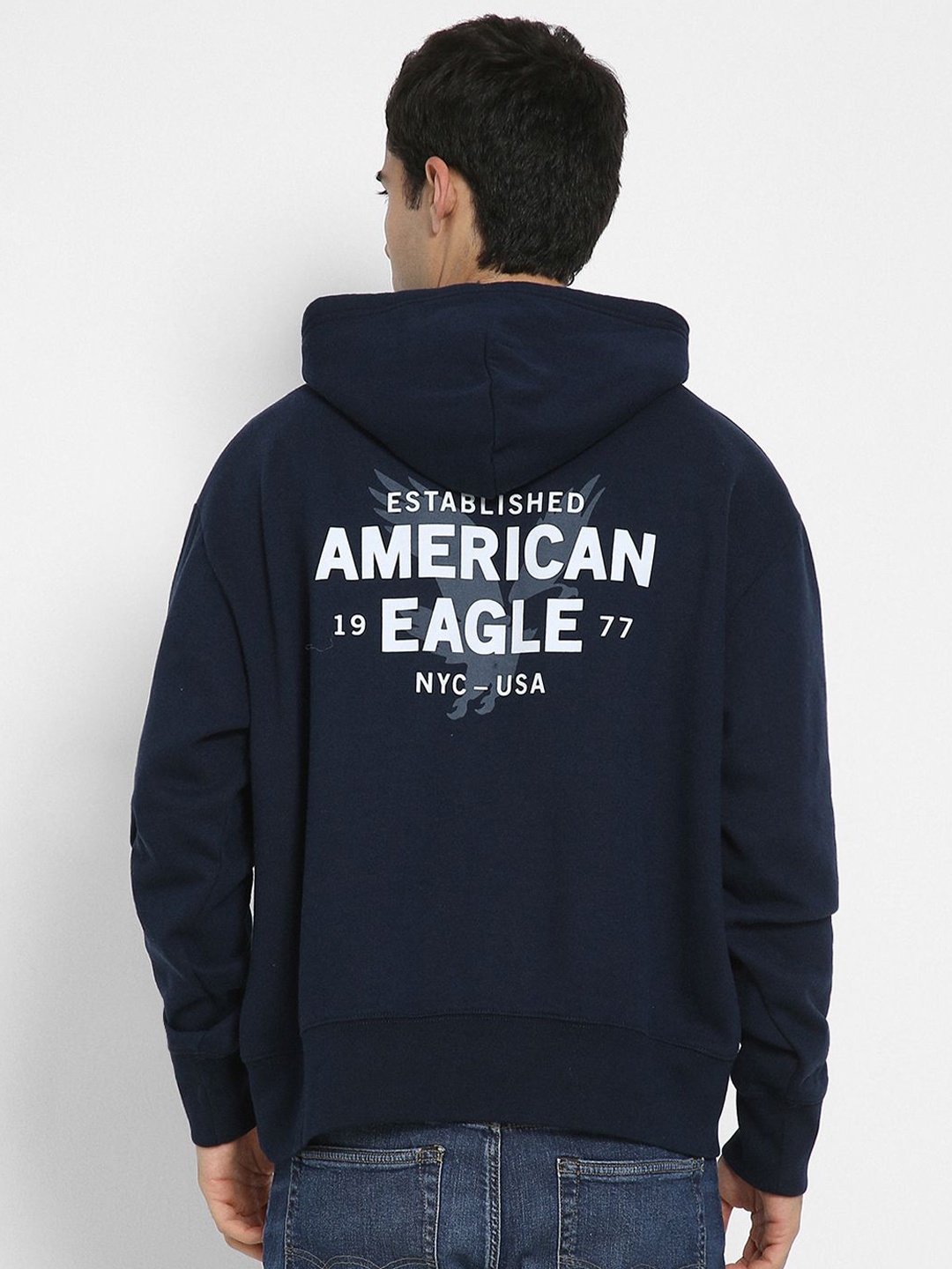 

AMERICAN EAGLE OUTFITTERS Men Printed Hooded Sweatshirt, Navy blue