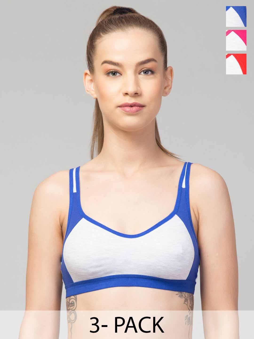

Apraa & Parma Pack Of 3 Full Coverage Organic Cotton Workout Bra, Blue