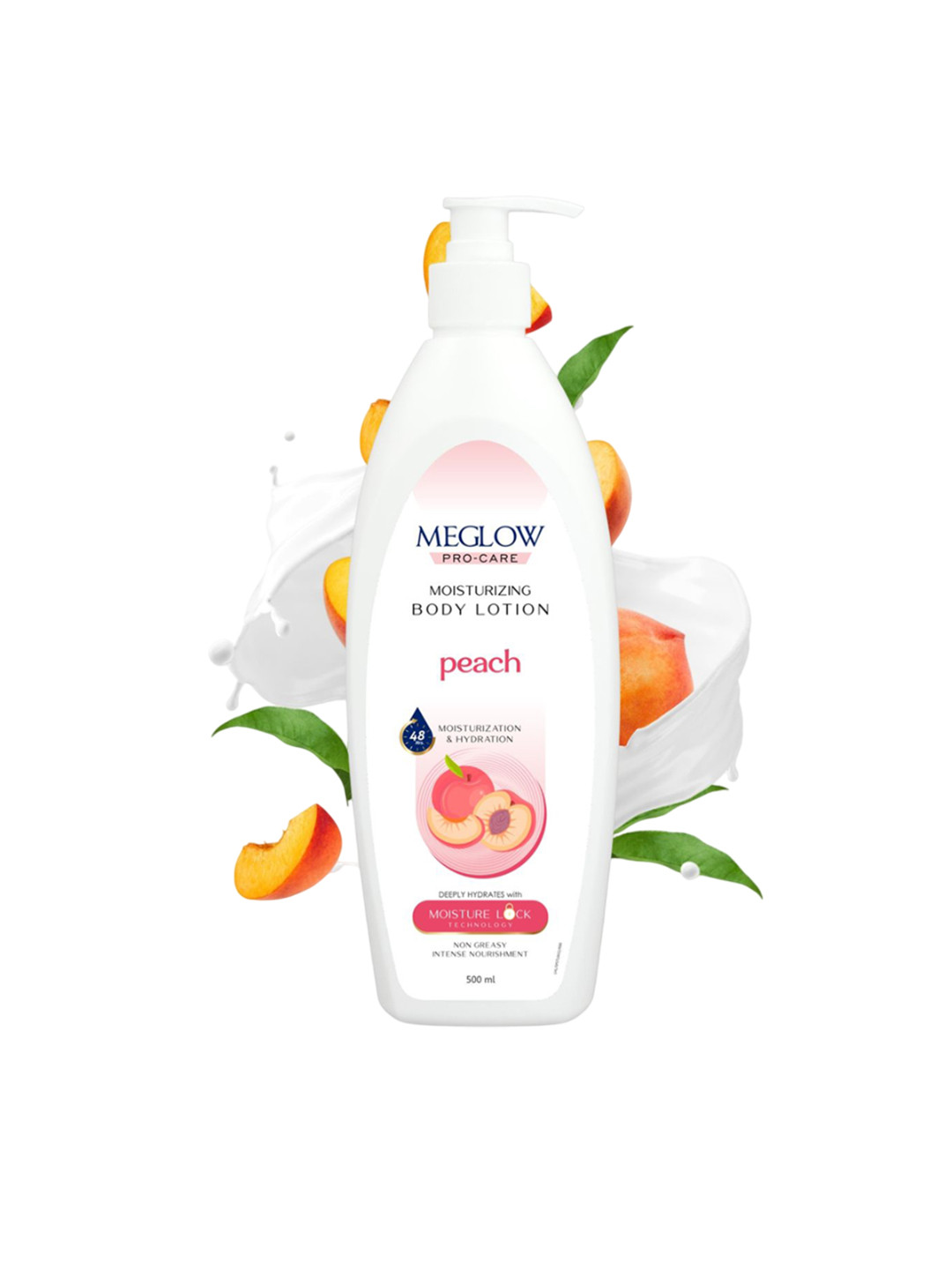 

MEGLOW Peach 48Hrs Hydrating & Moisturizing Body Lotion - 500 ml, White