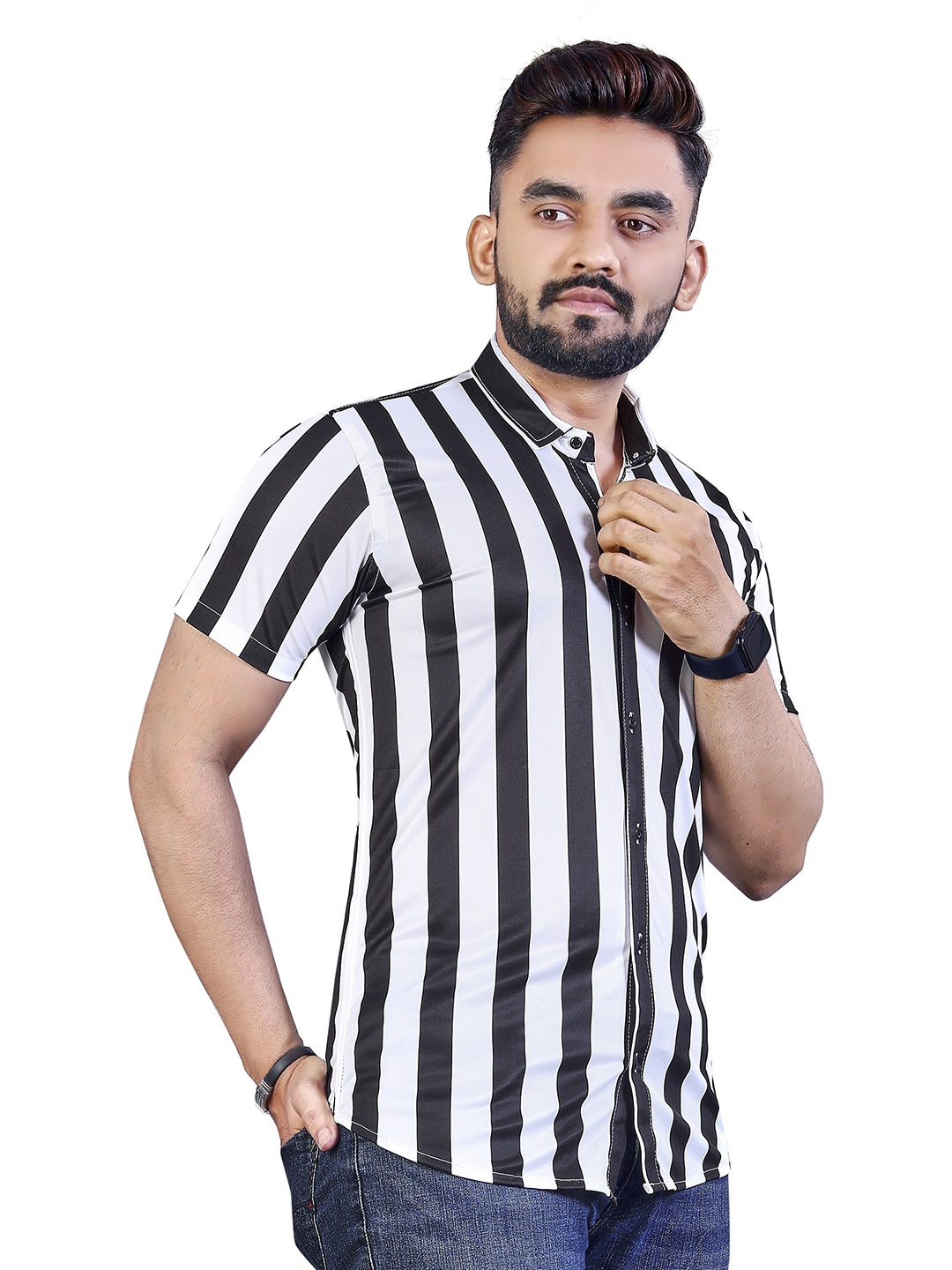 

iCome Men Classic Opaque Striped Casual Shirt, White