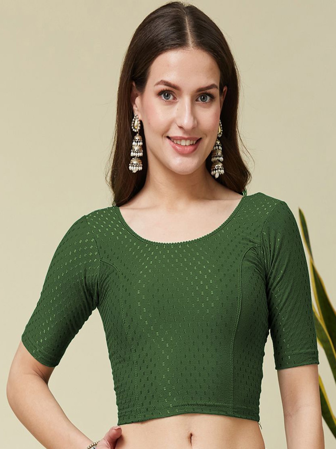 

KALINI Woven Design Cotton Saree Blouse, Green