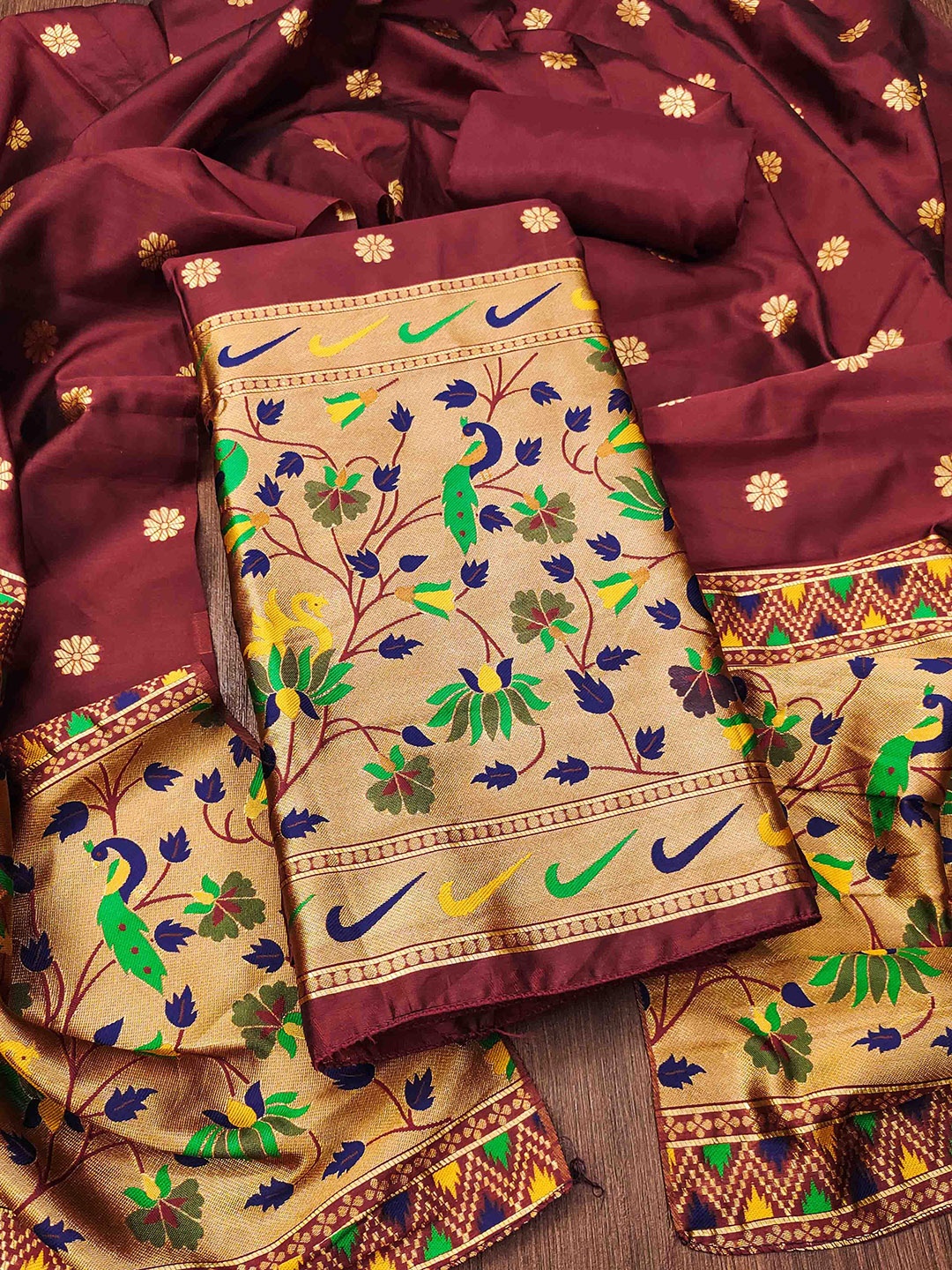 

KALINI Unstitched Dress Material, Maroon
