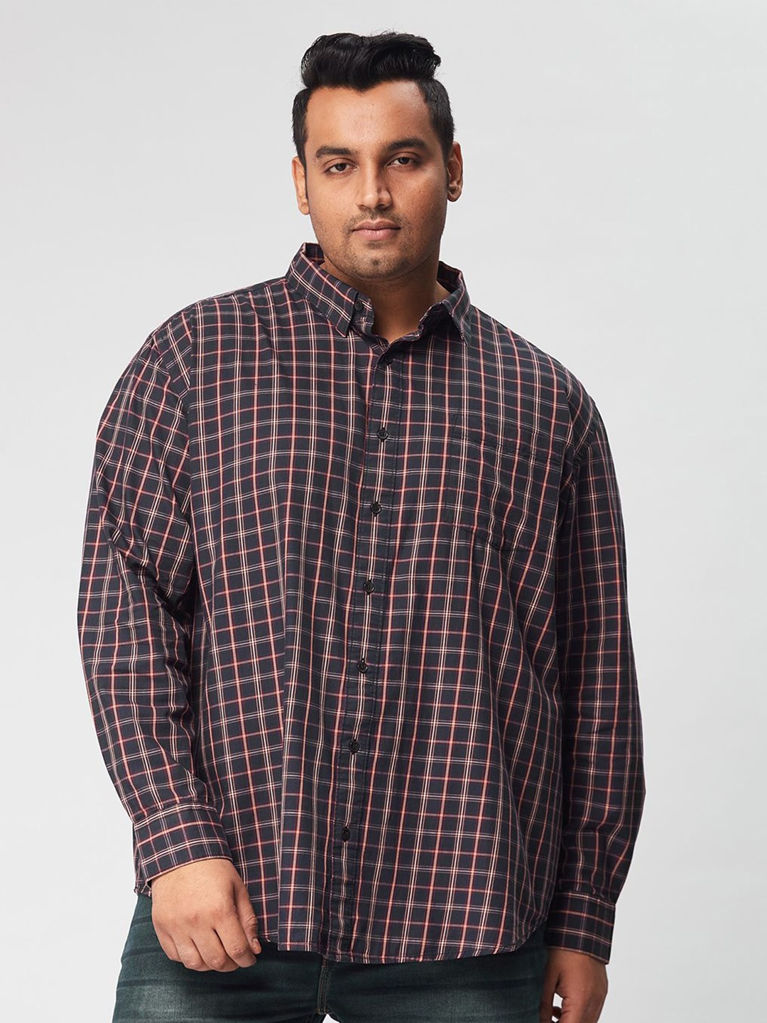 

Big Hello - The Plus Life Men Comfort Opaque Checked Casual Shirt, Navy blue