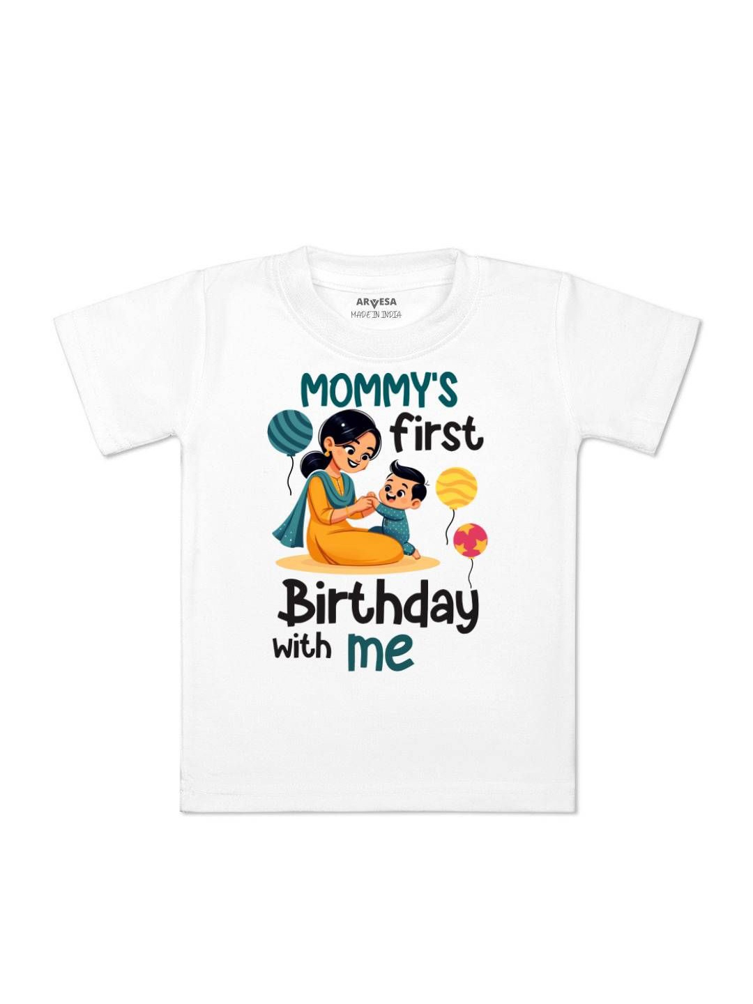 

Arvesa Kids Mommy First Birthday With Me Printed Tshirt, White