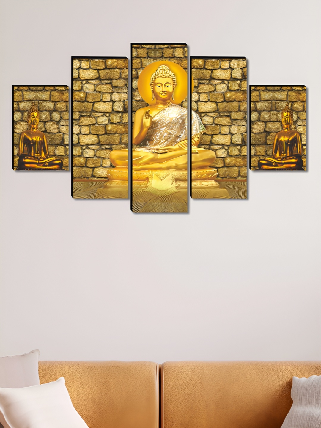 

Aura Beige 5 Pieces Wooden Buddha Religious Wall Art