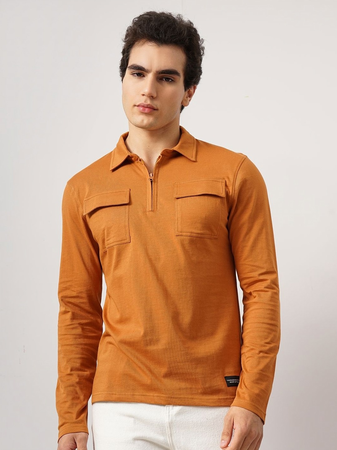 

Genoa Men Solid Polo Collar Cotton T-shirt, Brown
