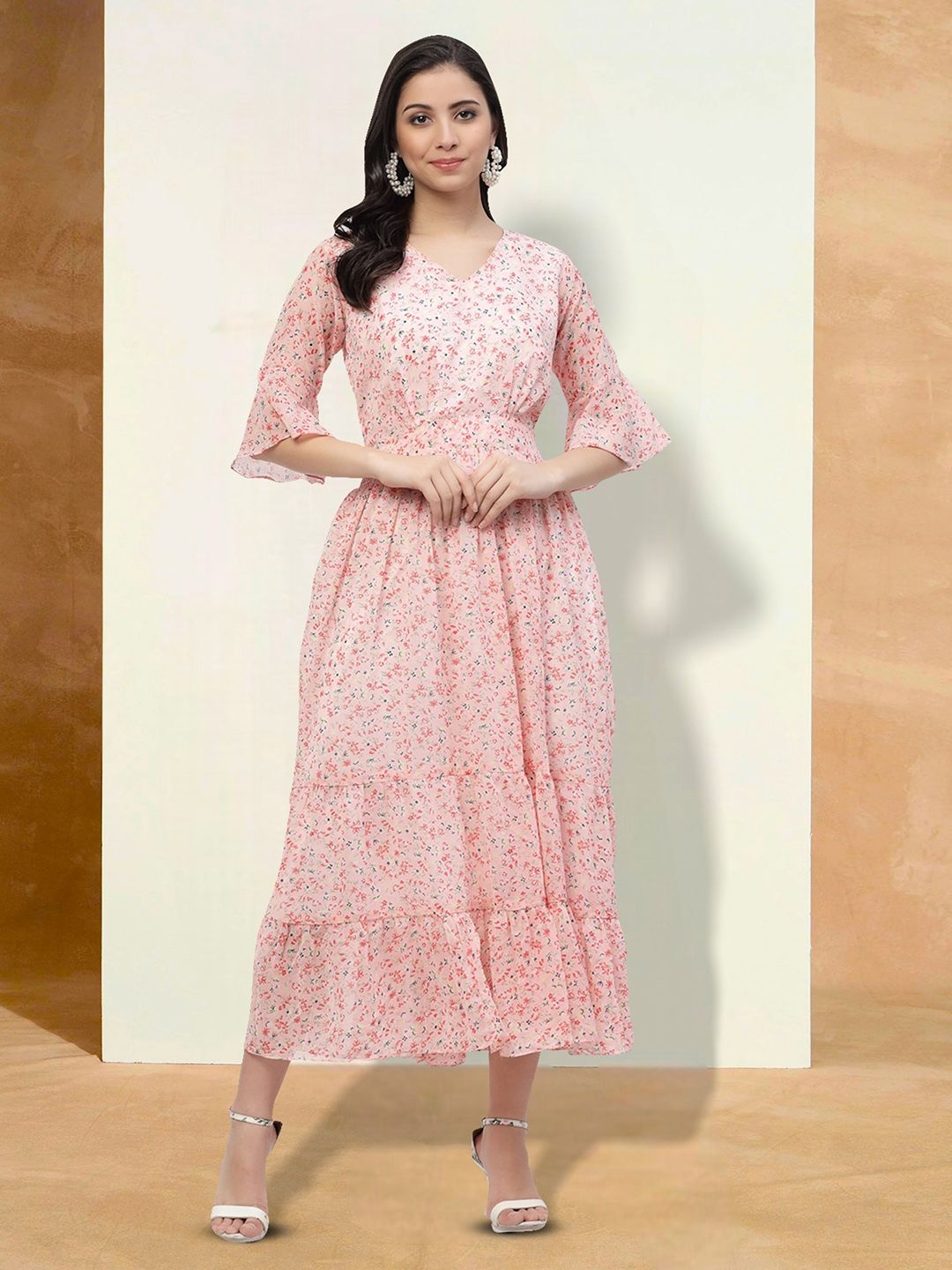 

Moda Rapido Floral Print Applique Fit & Flare Dress, Pink