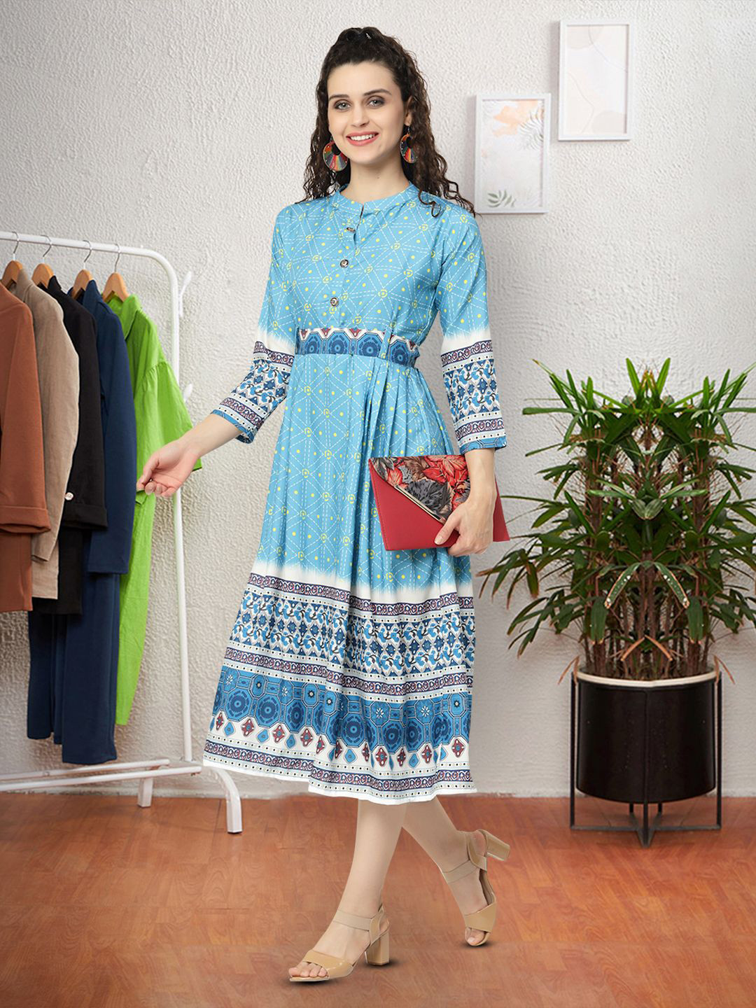 

Moda Rapido Print Applique Fit & Flare Dress, Blue