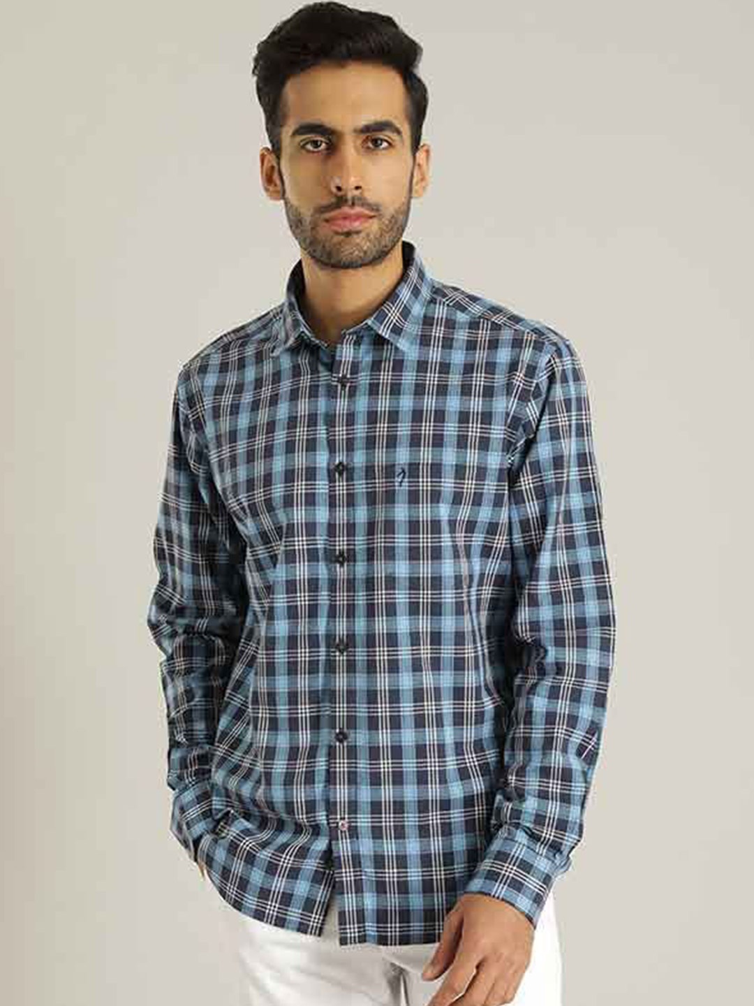 

Indian Terrain Men Slim Fit Tartan Checks Opaque Checked Casual Shirt, Blue