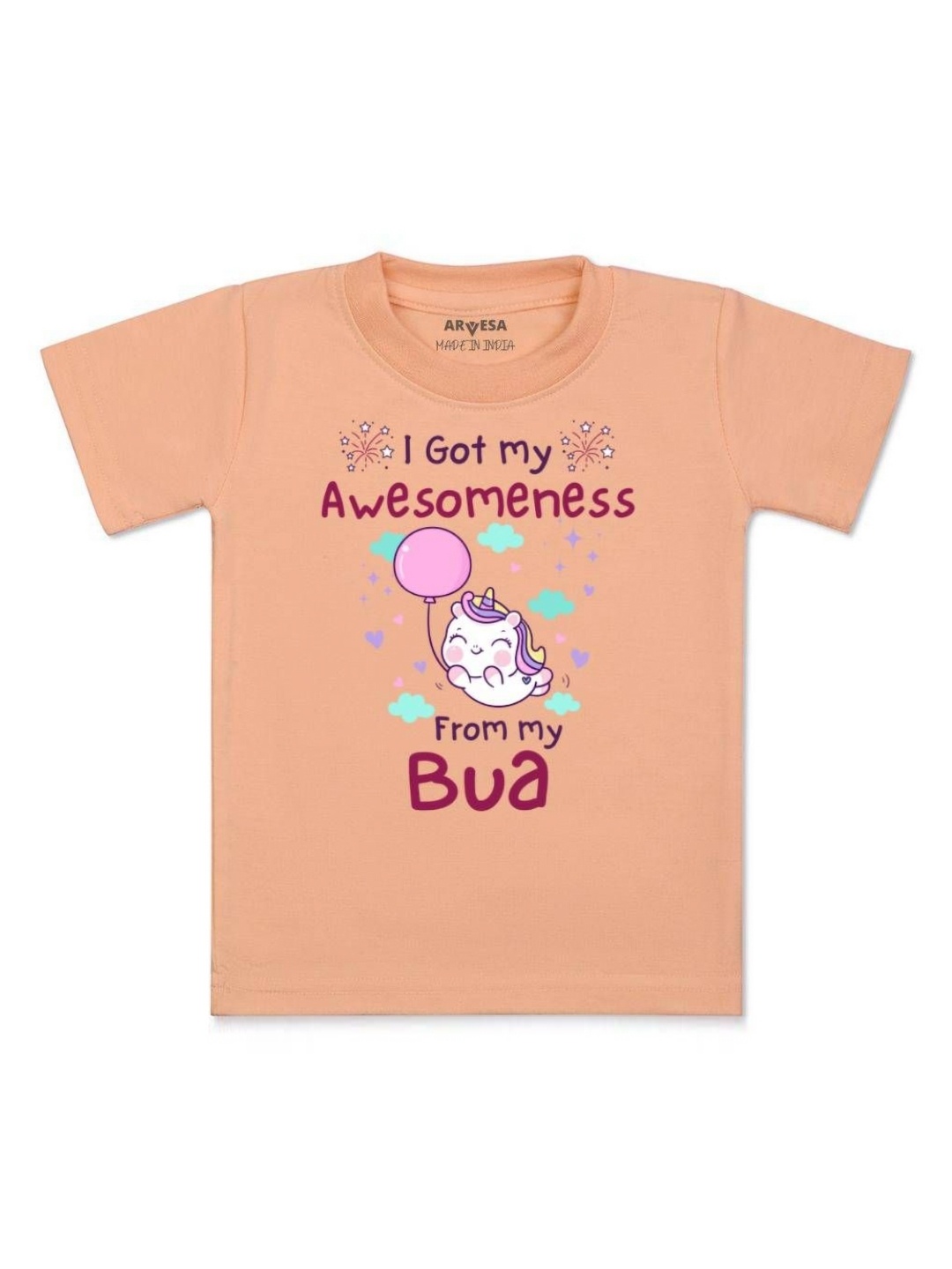 

Arvesa Kids I Got Awesomeness From Bua Printed Tshirt, Peach