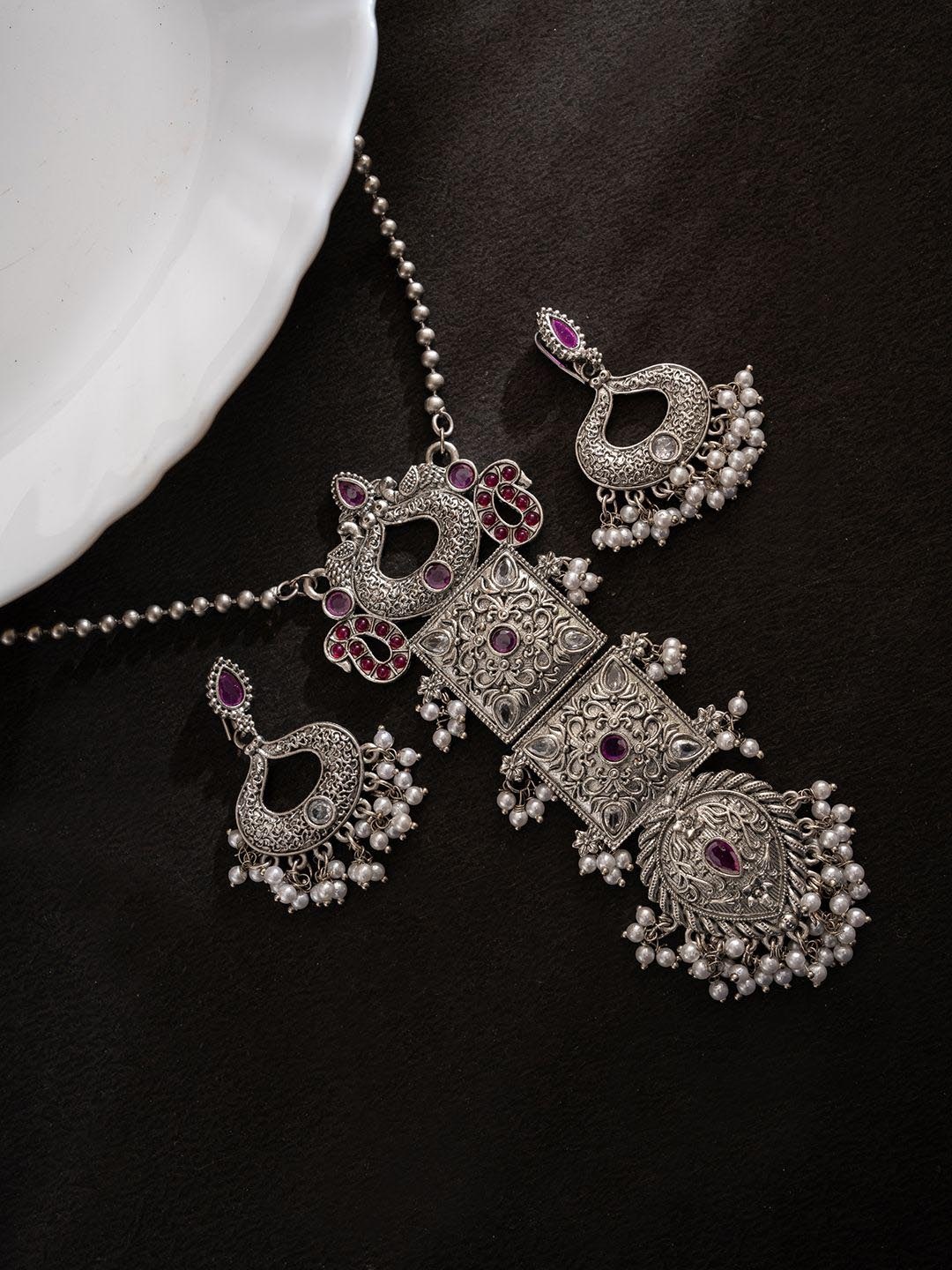 

PANASH Silver-Plated Beaded Necklace and Earrings
