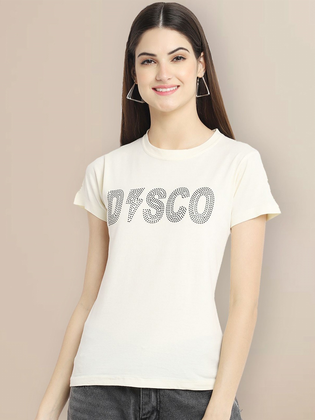 

Metronaut Women Typography Printed T-shirt, Cream
