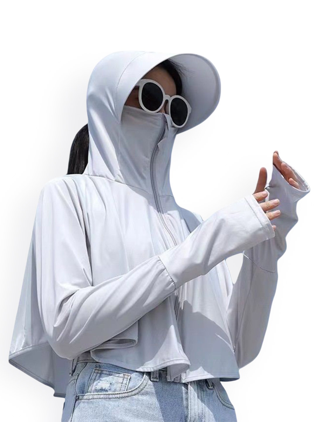 

Alexvyan Grey Sun & UV Protection UPF Jacket With Visor