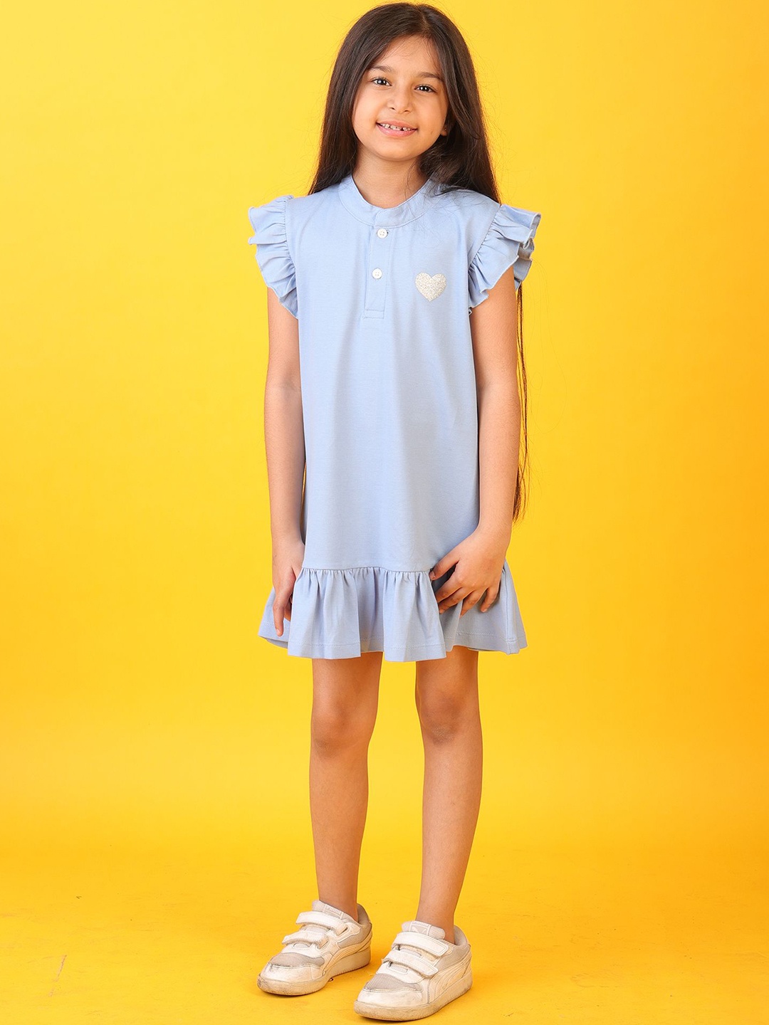 

Anthrilo Girls Summer Blue Fun Silver Heart Dress