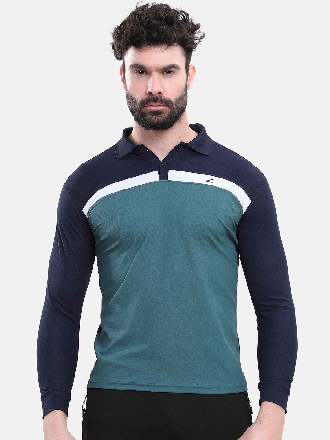 

Z Zagros Men Colourblocked Polo Collar T-shirt, Navy blue