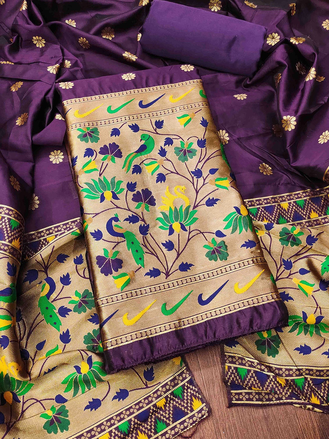 

KALINI Unstitched Dress Material, Purple