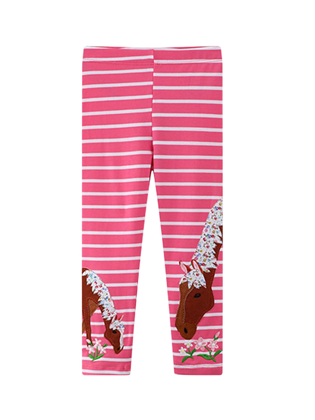 

LULU & SKY Girls Striped Animal Applique Ankle Length Leggings, Pink