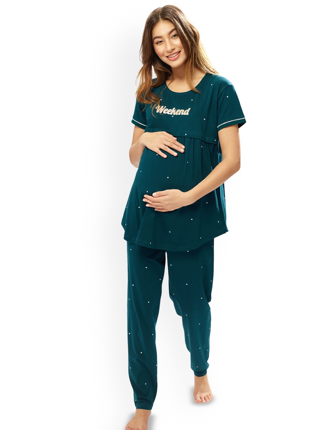 

Lotik Women Printed Night suit, Teal