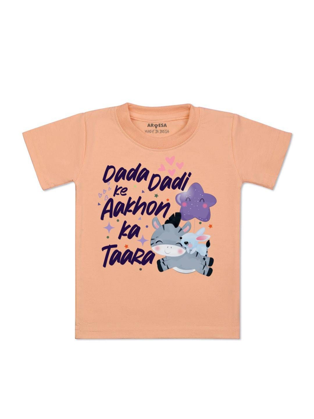

Arvesa Kids Dada Dadi Ke Aankhon Ka Tara Printed Tshirt, Peach