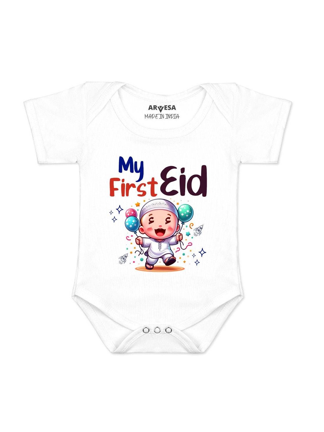 

Arvesa Infants My First Eid Printed Envelope Neck Bodysuit, White