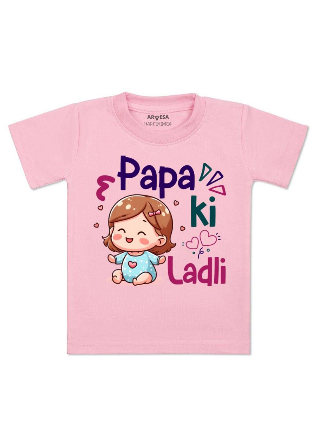 

Arvesa Kids Papa Ki Ladli Printed Tshirt, Pink