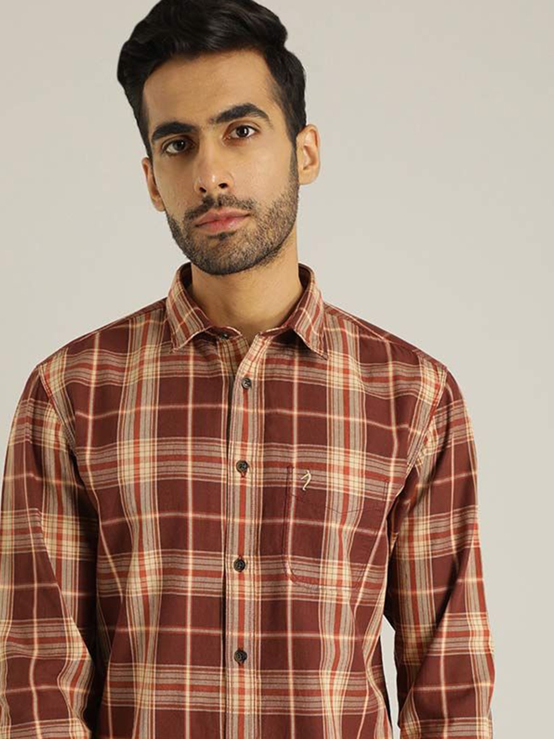 

Indian Terrain Men Chiseled Skinny Fit Tartan Checks Opaque Checked Casual Shirt, Red