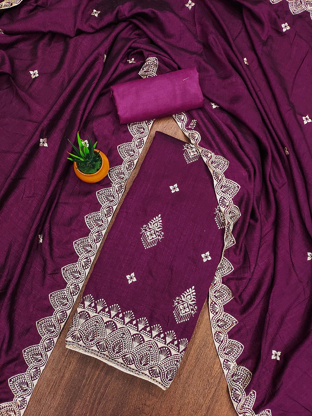 

SAINOOR Ethnic Motifs Embroidered Unstitched Dress Material, Purple