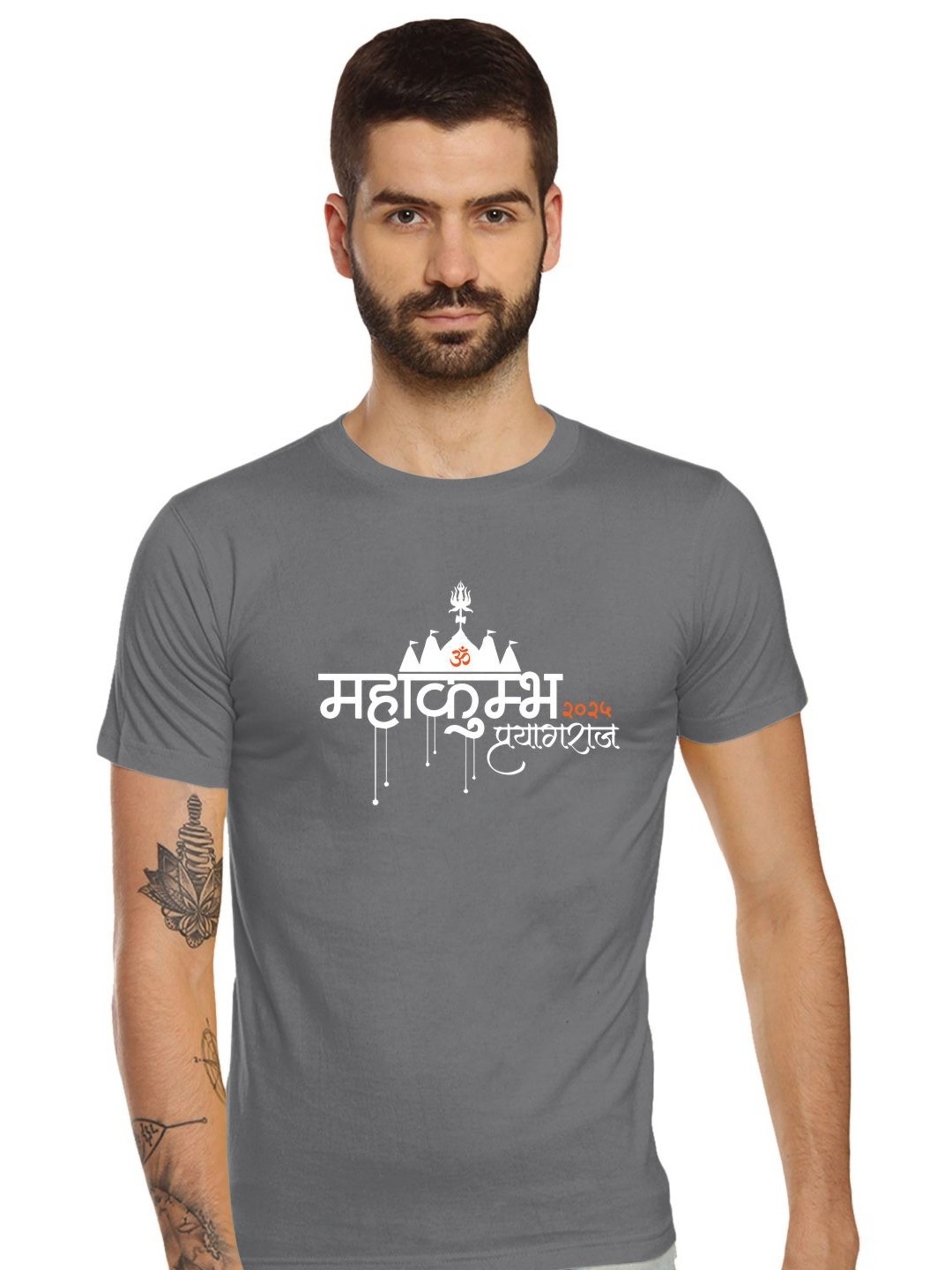

Tantra Men Printed Applique T-shirt, Grey