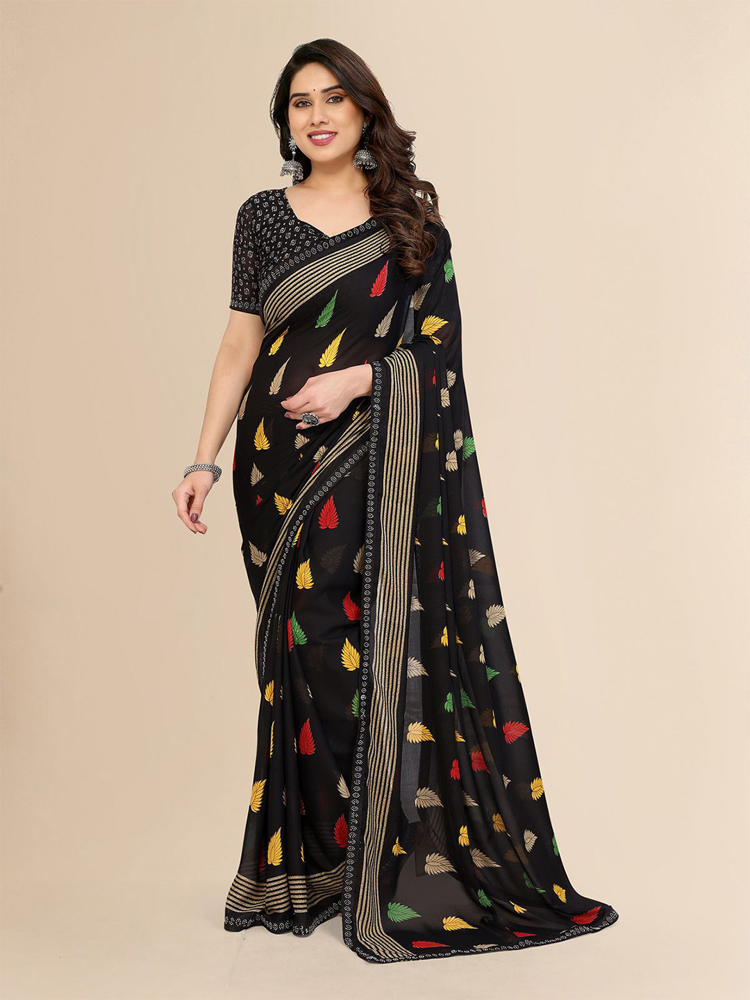 

Moda Rapido Floral Saree, Black