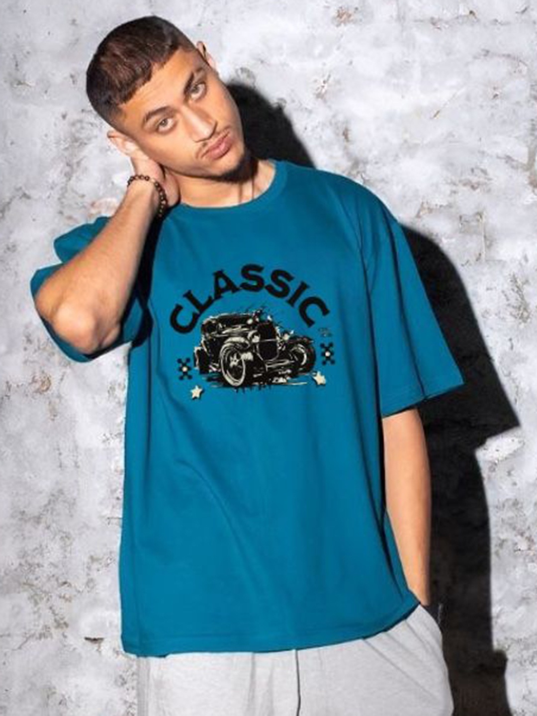 

TheBTclub Men Printed Drop-Shoulder Sleeves Activchill T-shirt, Blue