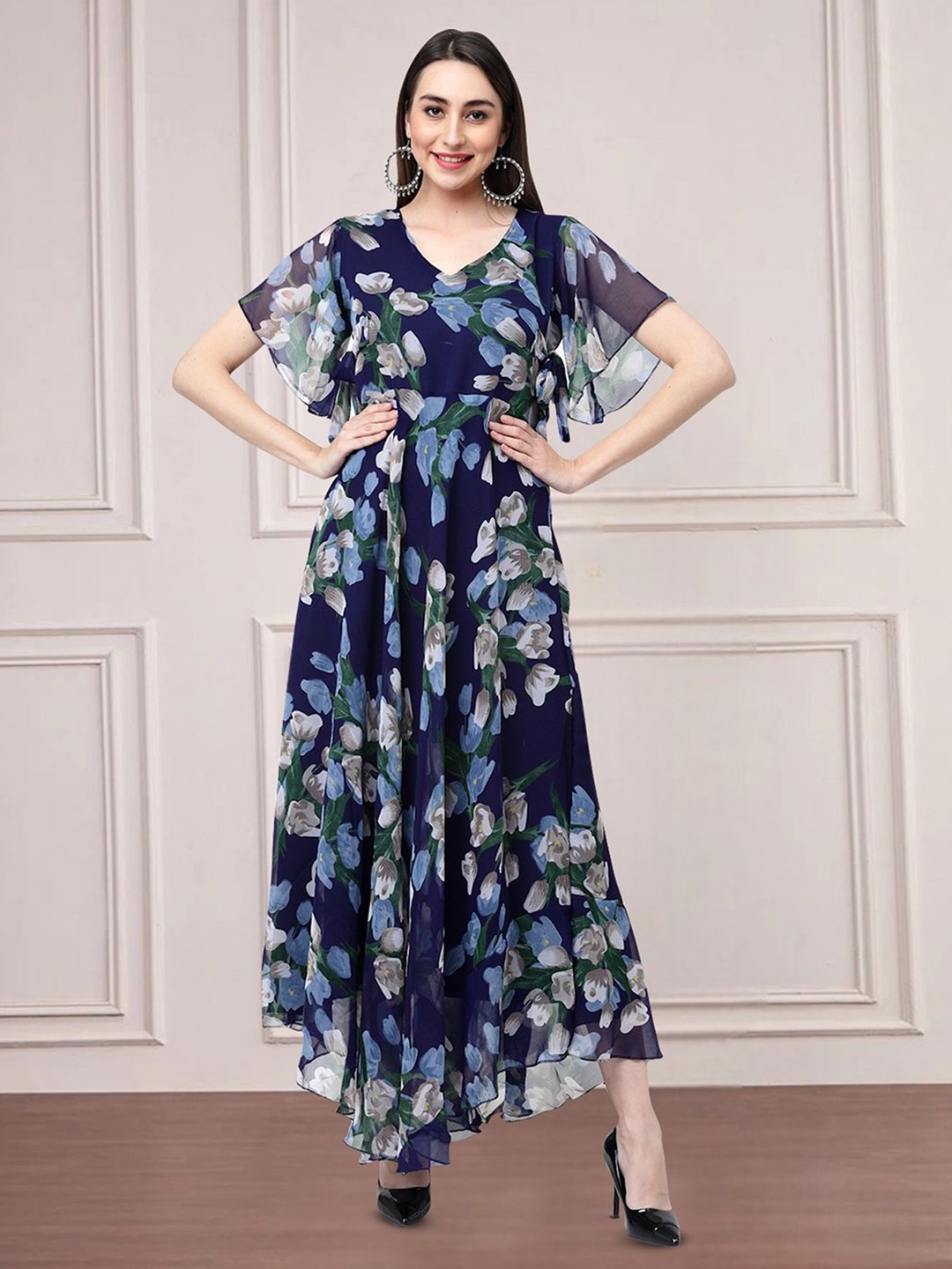 

Moda Rapido Floral Print Applique Fit & Flare Dress, Navy blue