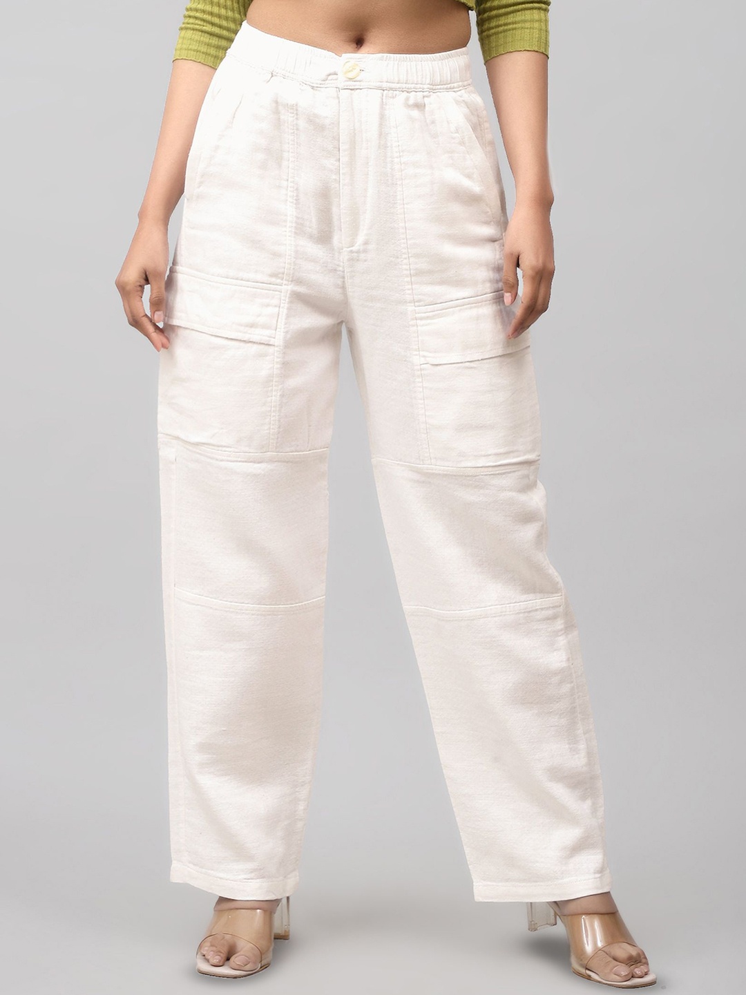 

BLUEBIRD Women Relaxed Loose Fit High-Rise Cargos Trouser, Cream