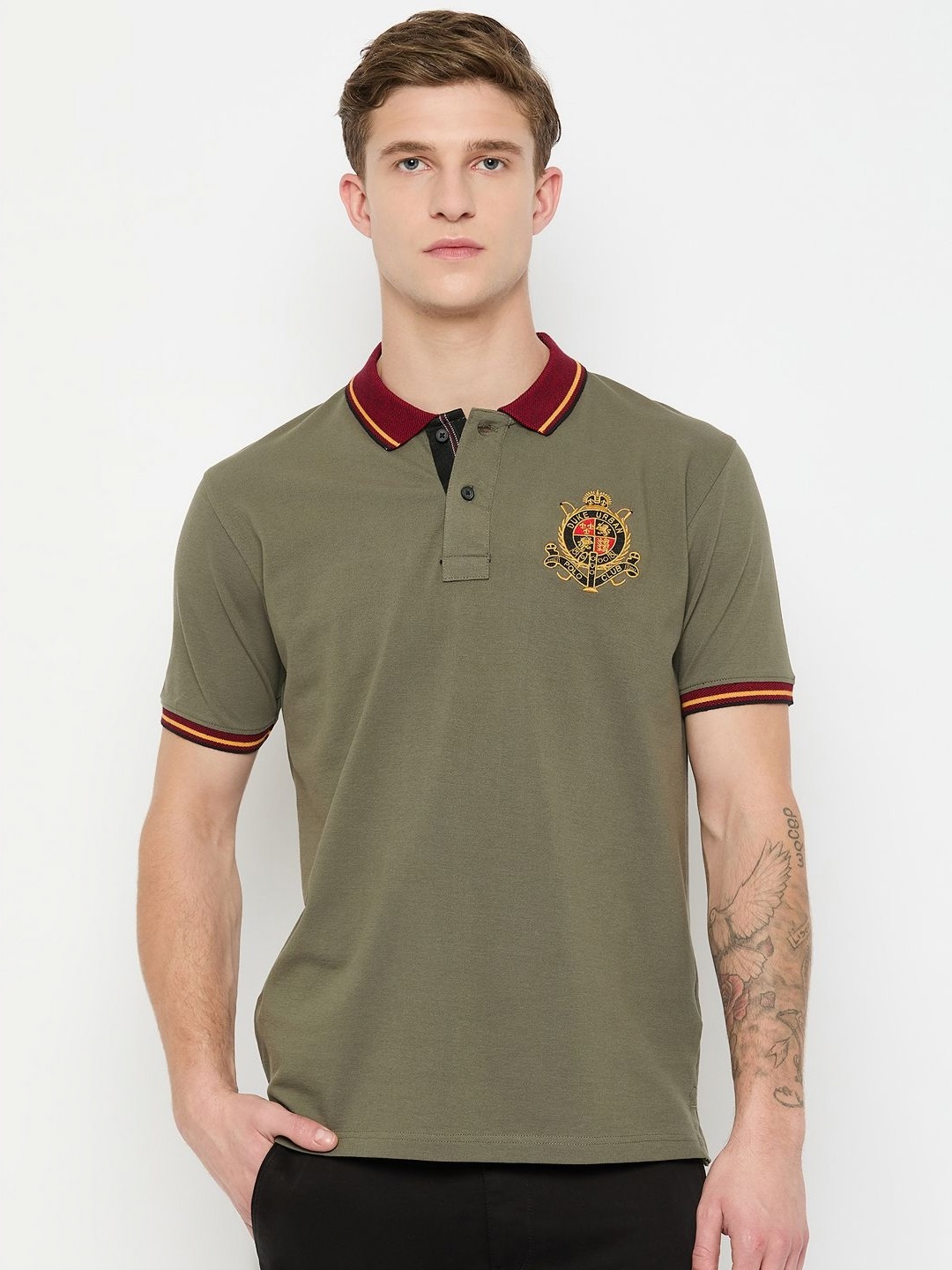 

Duke Men Solid Polo Collar Cotton T-shirt, Green