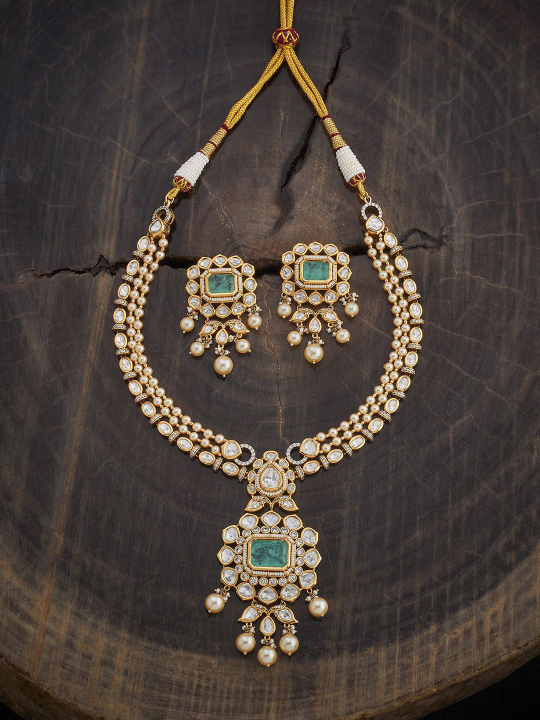

Kushal's Fashion Jewellery Mint Victorian-Plated Ethnic Kundan Jewellery Set, Gold