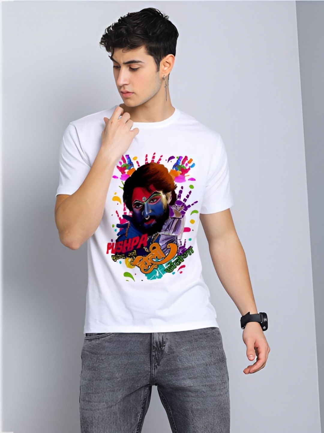 

MAYKR Men Printed Applique T-shirt, White