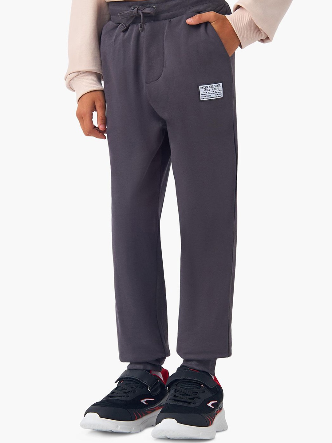 

Juniors by Babyshop Boys Regular Fit Applique Detail Cotton Joggers, Grey melange