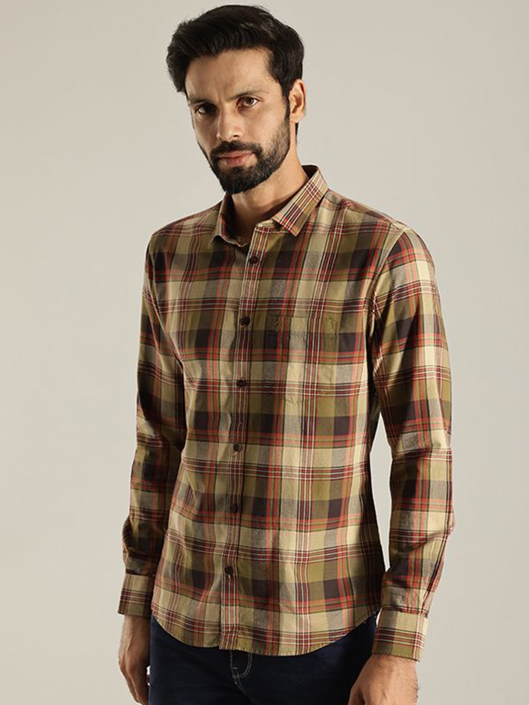 

Indian Terrain Men Chiseled Skinny Fit Tartan Checks Opaque Checked Casual Shirt, Green
