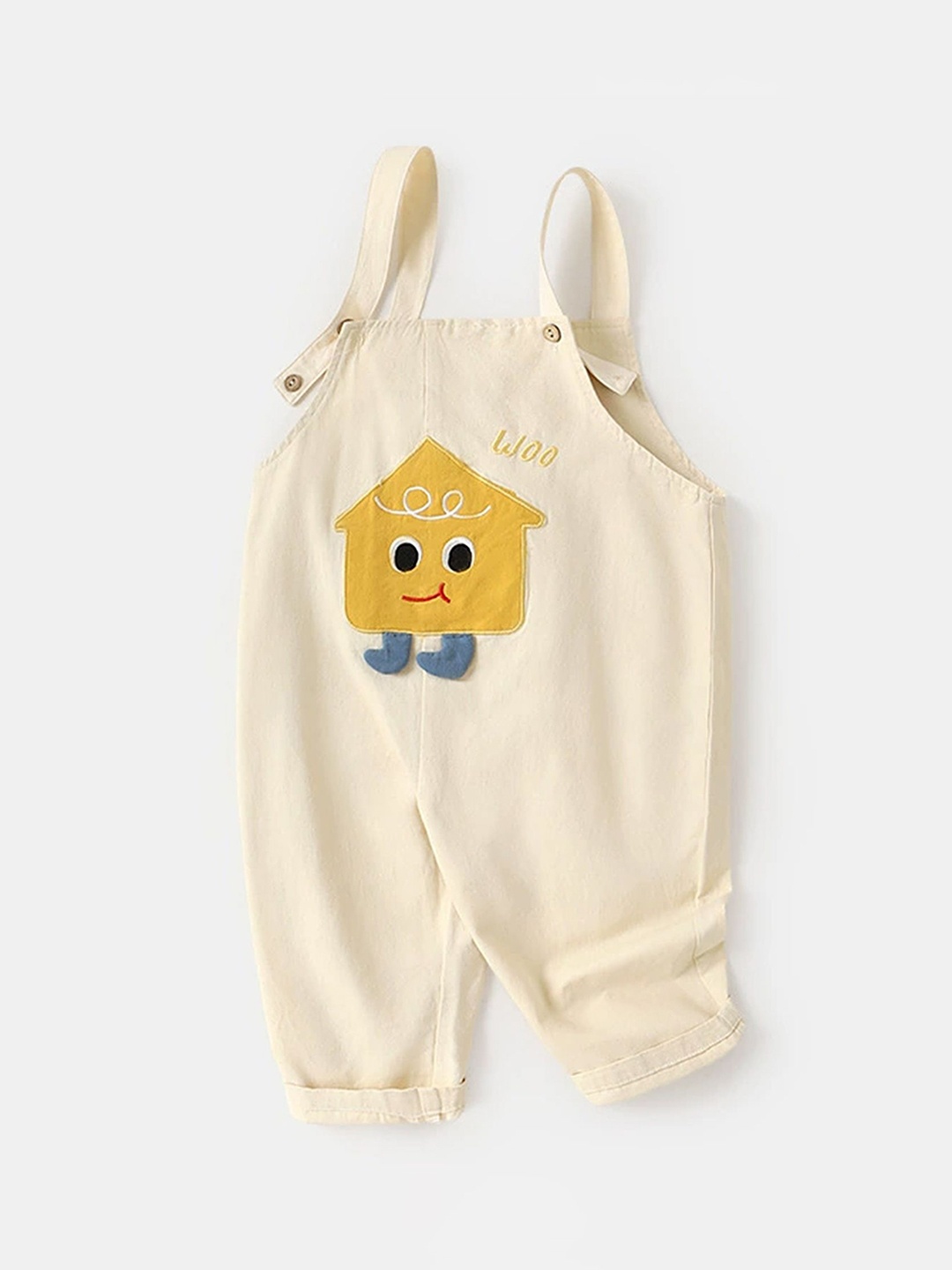 

LULU & SKY Kids Printed Pure Cotton Applique Dungaree, Beige