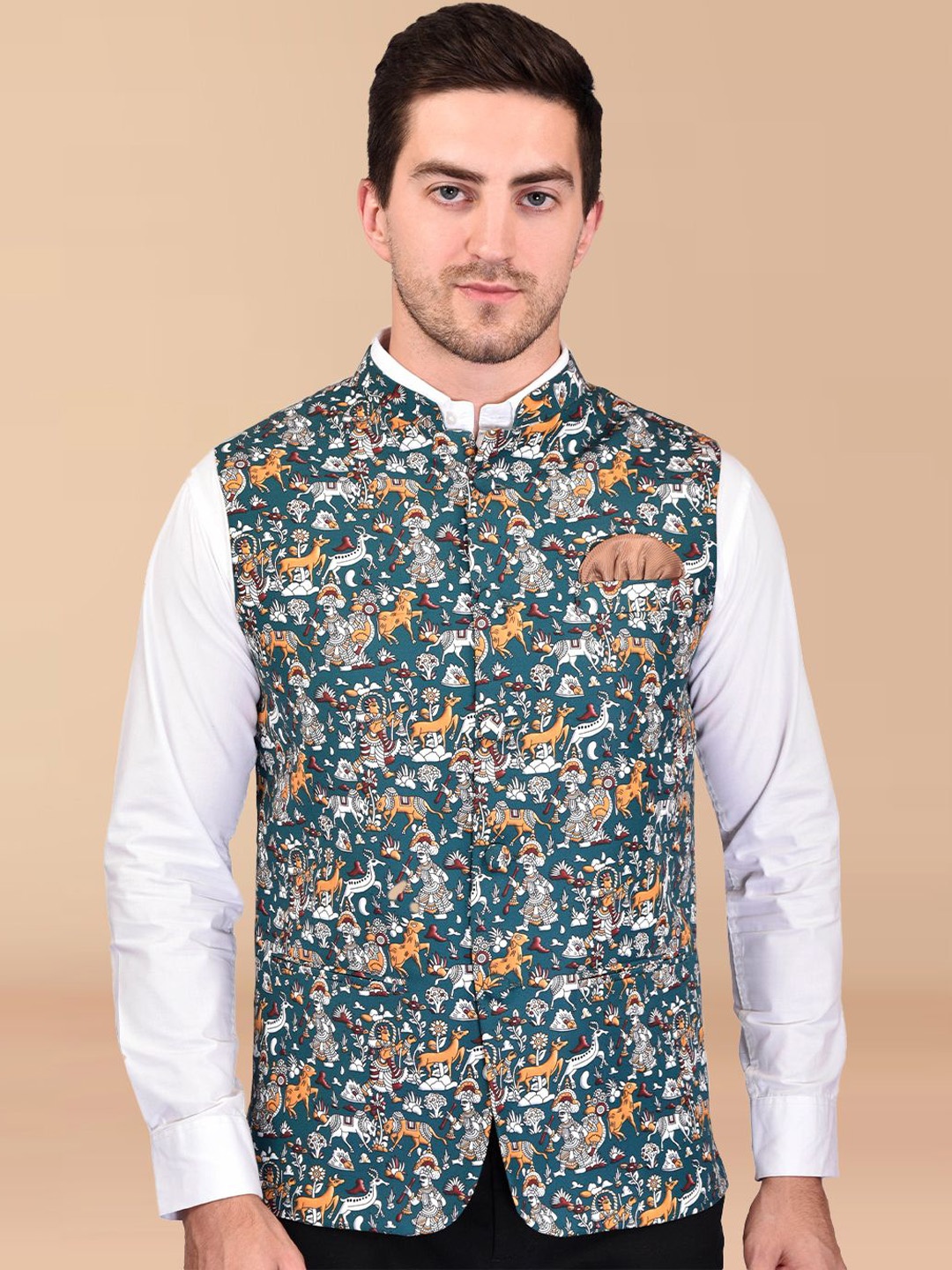 

Moda Rapido Men Printed Woven Nehru Jacket, Blue