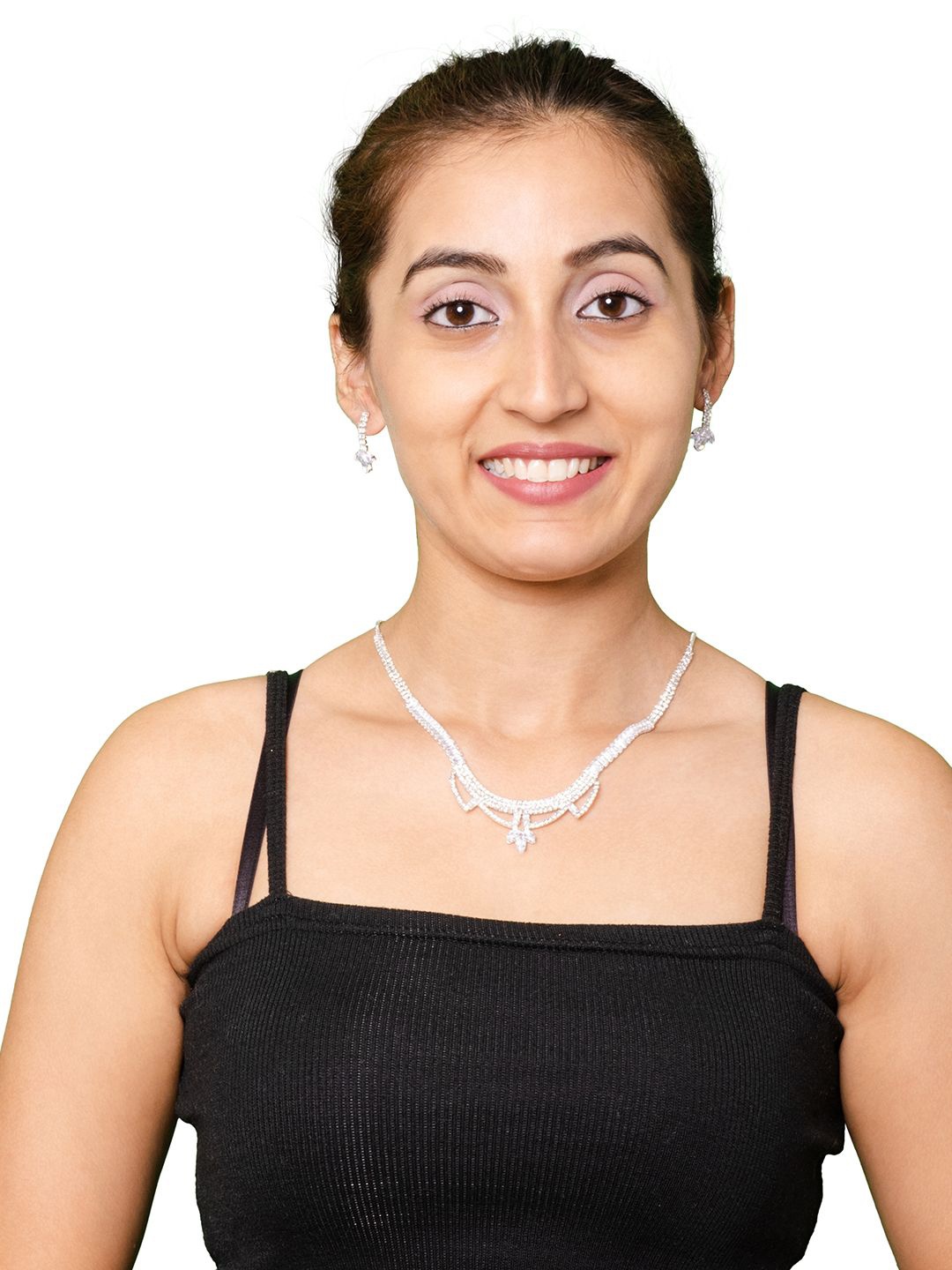

Shining Jewel - By Shivansh Silver-Plated Cubic Zirconia Studded Jewellery Set