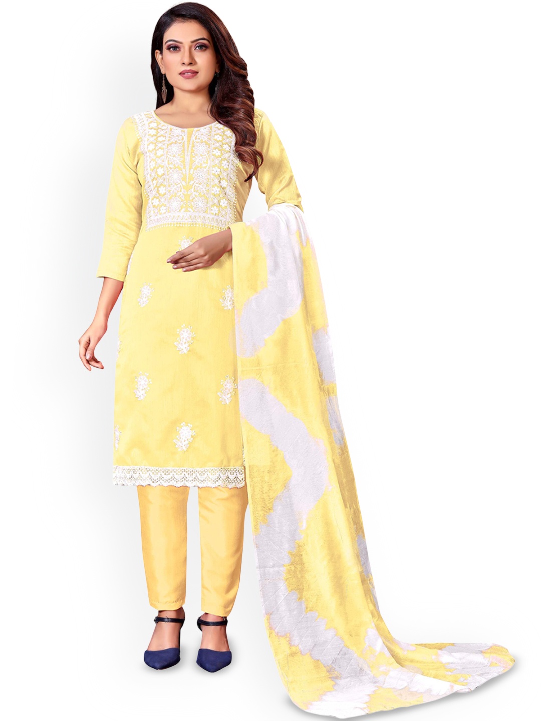 

SAINOOR Floral Embroidered Unstitched Dress Material, Yellow