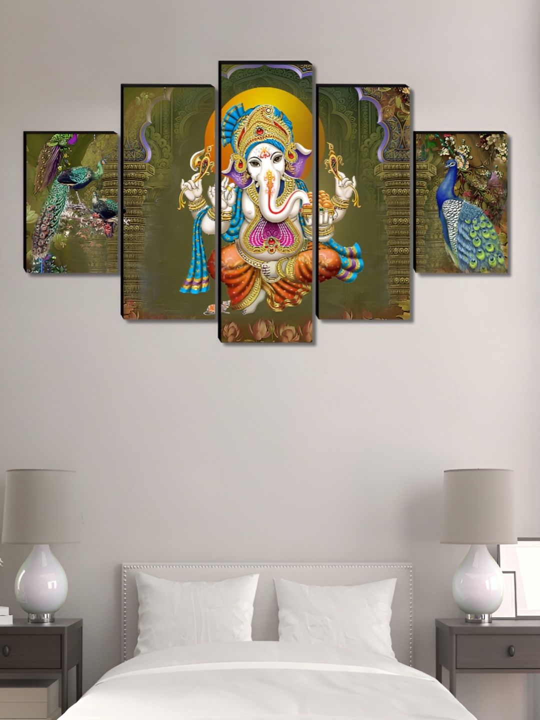 

Aura Green & White 5 Piece Wood Religious Wall Paintings