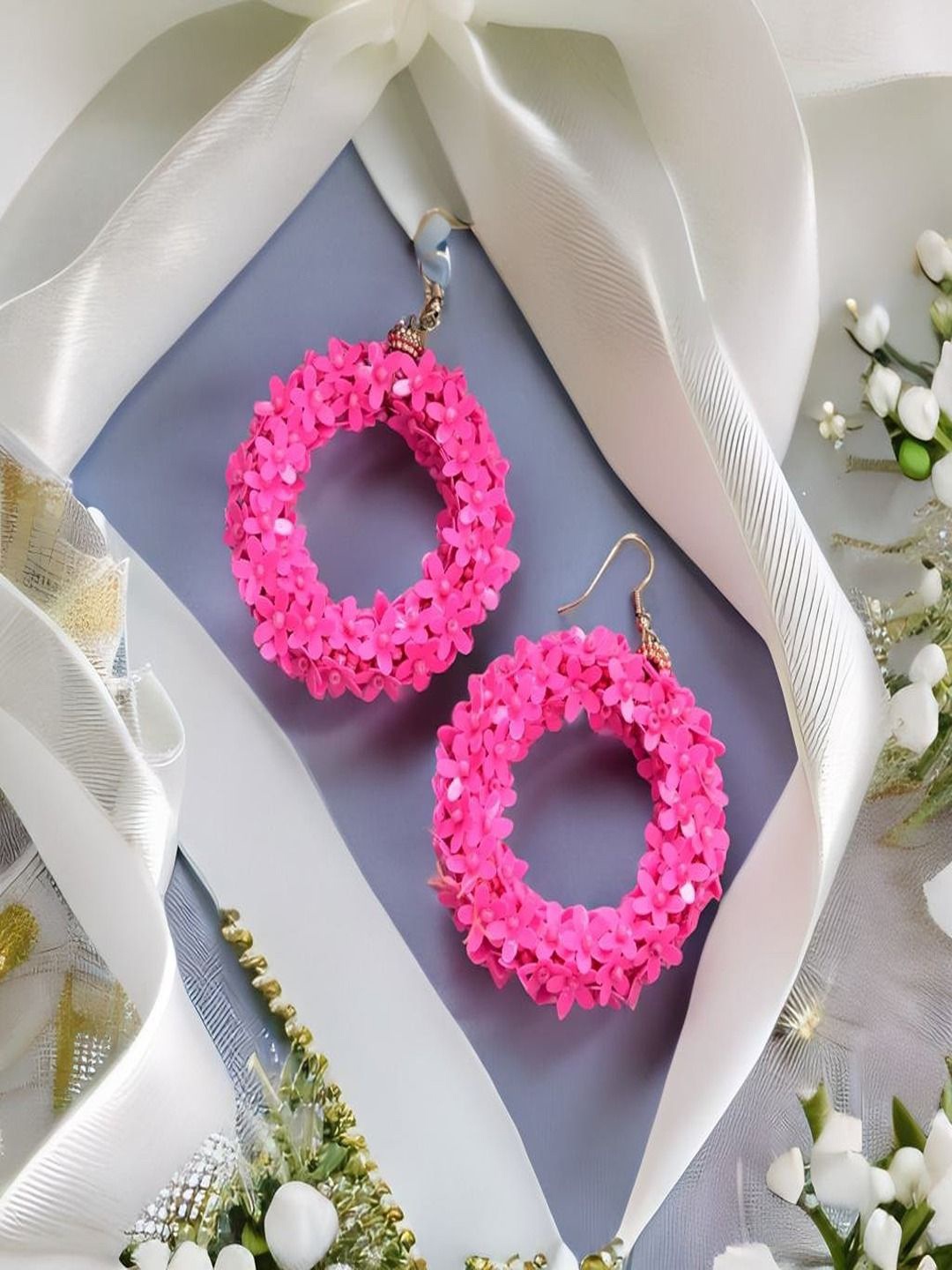 

Sangria Gold Plated Artificial Beaded Circular Shaped Drop Earrings, Pink