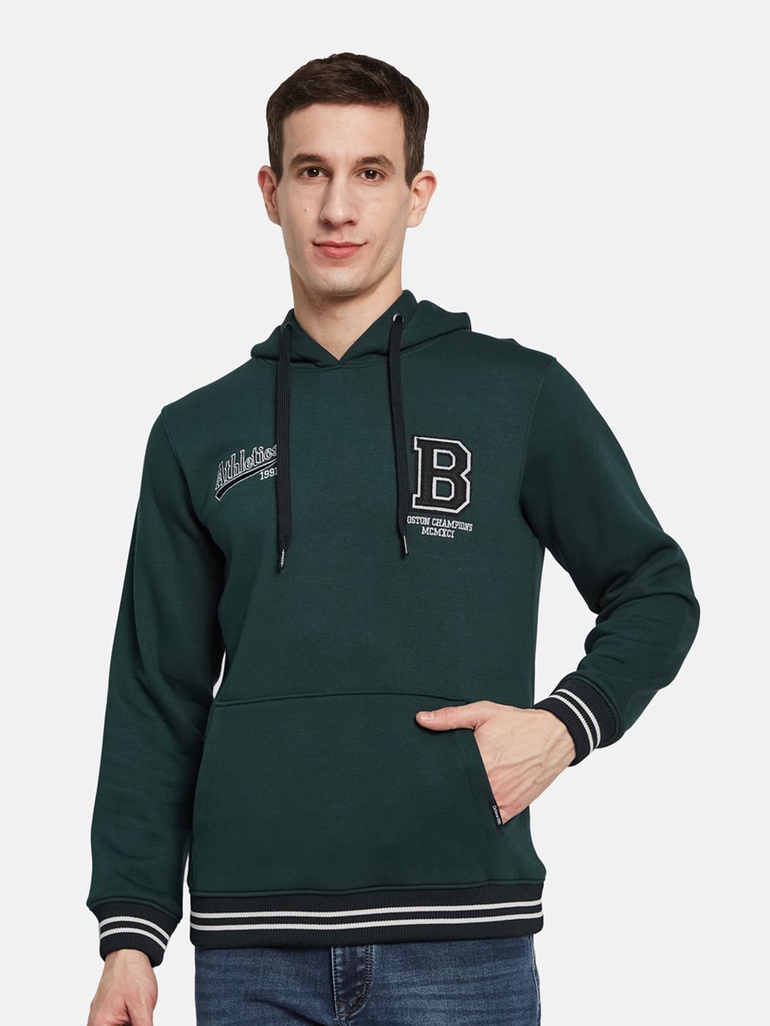 

Octave Men Printed Hooded Sweatshirt, Green