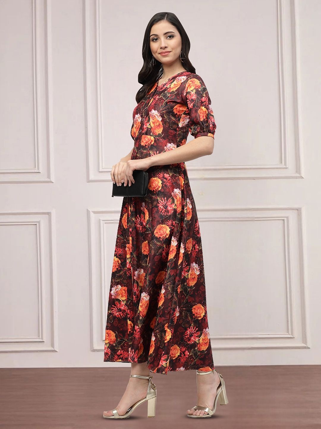 

Moda Rapido Floral Print Applique A-Line Dress, Multi