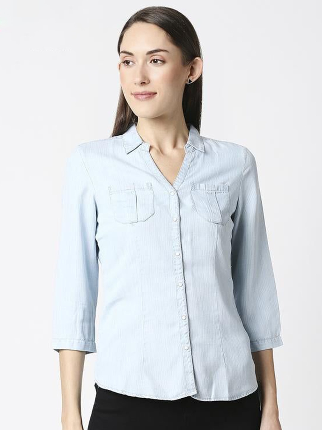 

Kraus Jeans Women Slim Fit Opaque Casual Shirt, Blue
