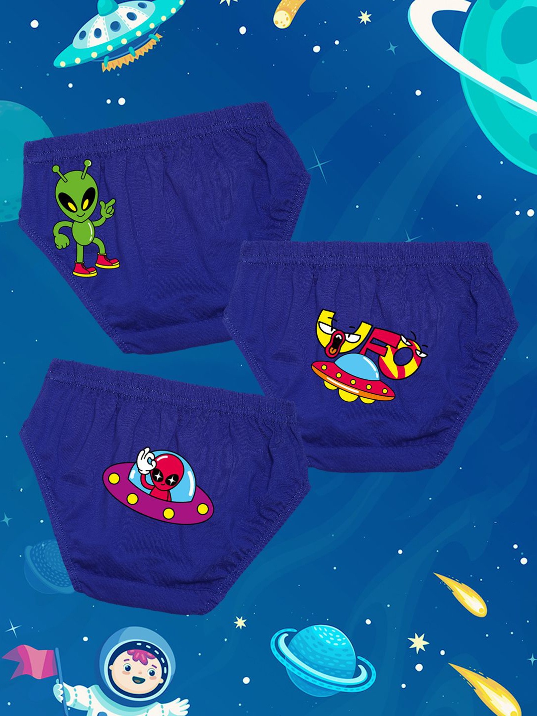 

NUSYL Boys Pack Of 3 Printed Mid Rise Basic Briefs - NUBCBRFPO3.0145, Blue